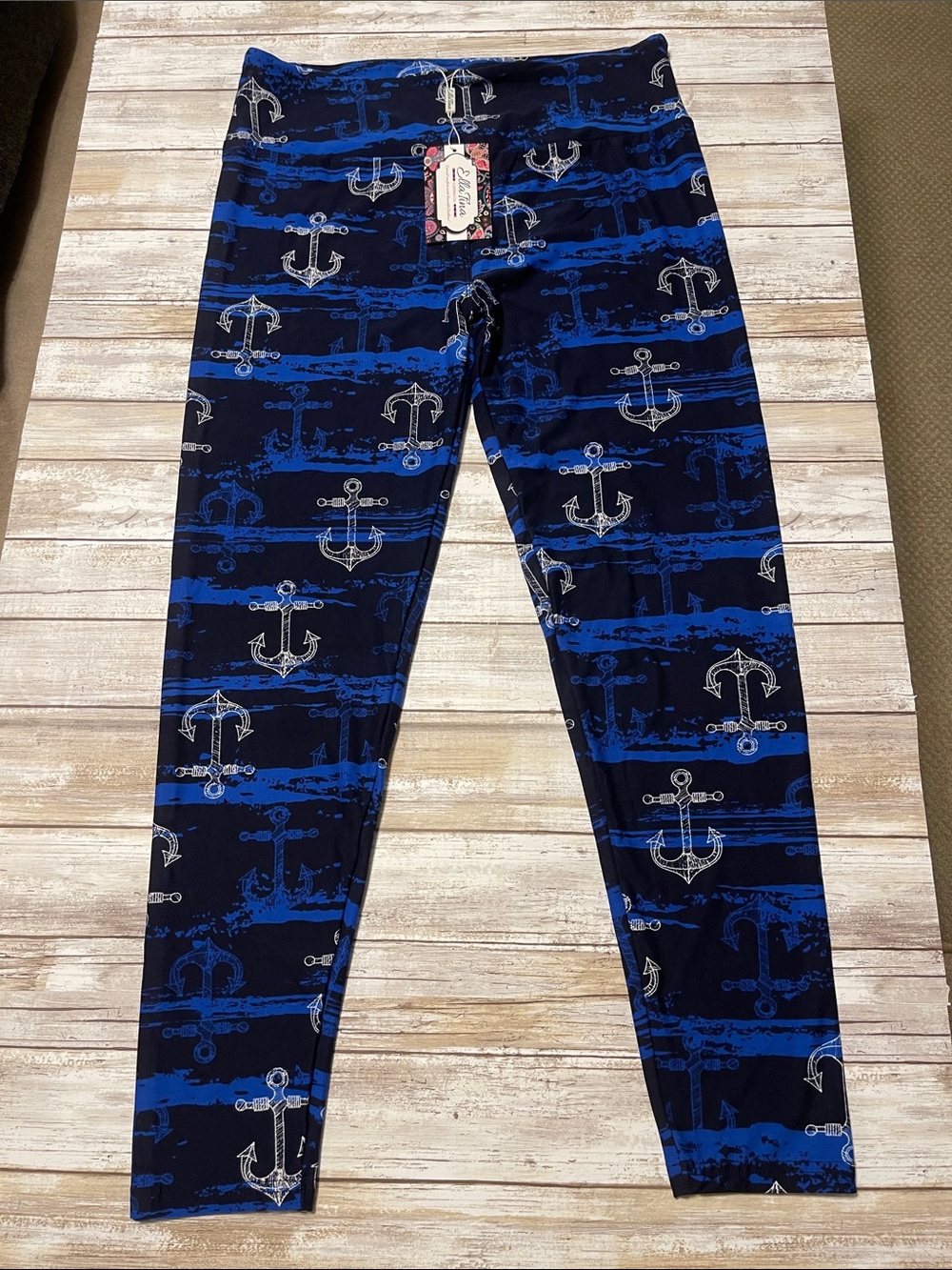 Women's Nautical Anchor Print Leggings - Blue